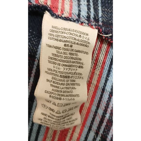 Free People womens medium long fit sequin mixed fabric plaid shirt blue pale red - Picture 6 of 6